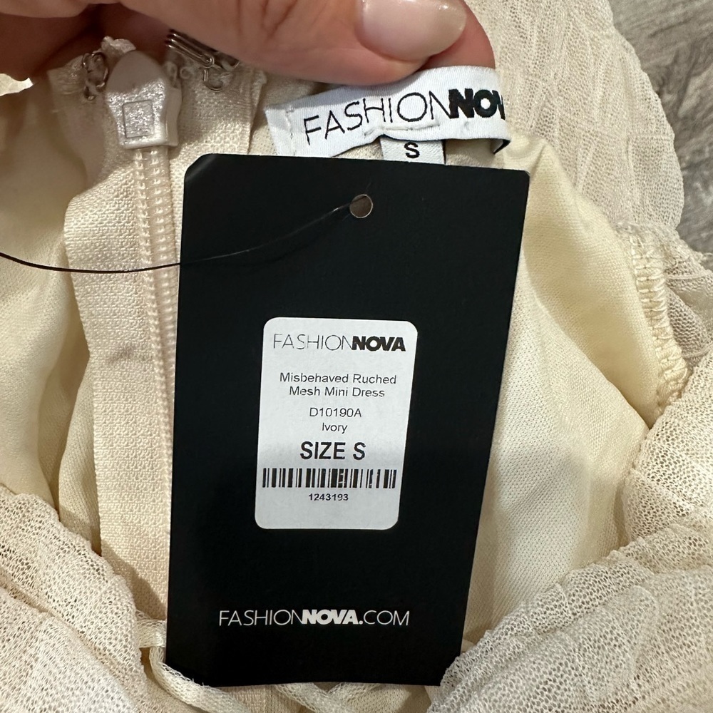 Fashion Nova NWT size S Misbehaved Ruched Mesh Ruched Mini Dress Ivory o… - Picture 6 of 6